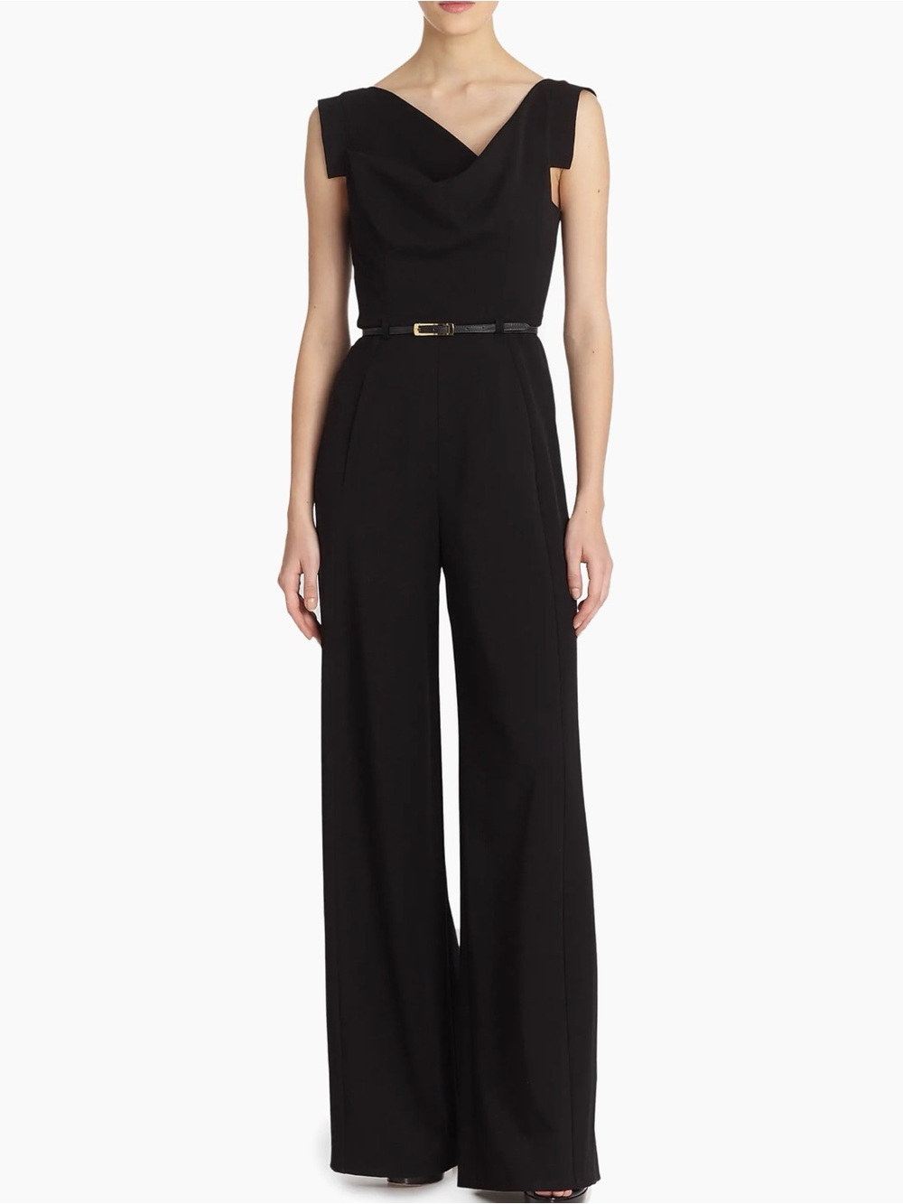 Black Halo Jackie Asymmetric Belted Jumpsuit in black size 0